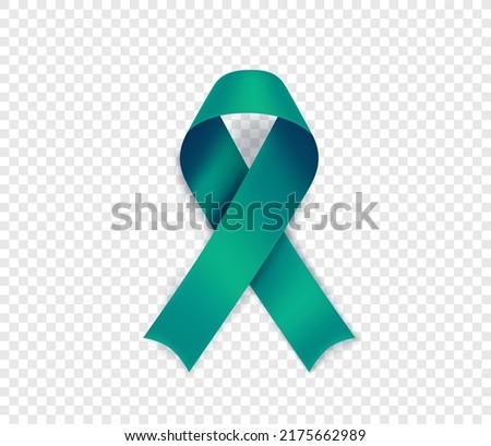 Ovarian cancer awareness symbol. Teal ribbon isolated on transparent background