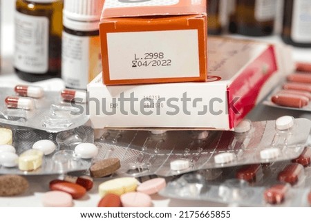 expired drug packs with date Royalty-Free Stock Photo #2175665855
