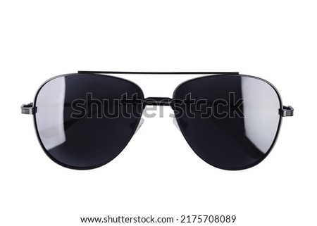 New stylish aviator sunglasses isolated on white, top view Royalty-Free Stock Photo #2175708089
