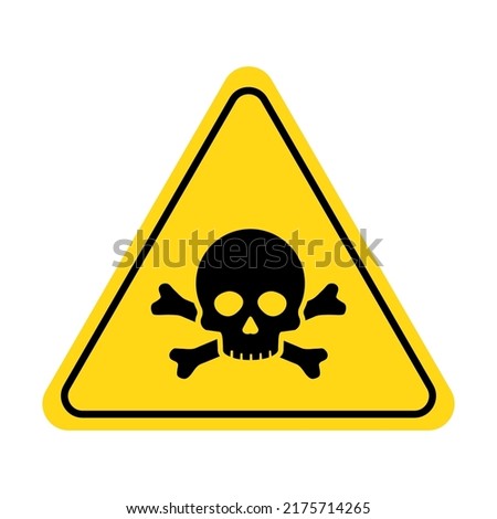 Danger, toxic sign skull icon. Warning skull symbol. Death attention, toxic poison yellow triangle element design. Vector illustration