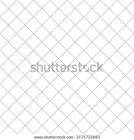 White grid paper background.Dotted line rhombus or square.Geometric shape pattern.Cross diagonal lines.Patchwork quilt.Repeating ornament wallpaper.Texture or surface.Vector illustration.