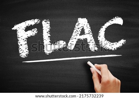 FLAC - Free Lossless Audio Codec is an audio coding format for lossless compression of digital audio, acronym technology concept on blackboard
