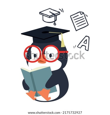 Cute penguin reading book education 