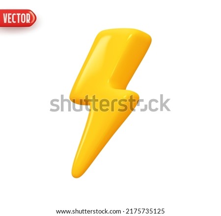 lightning stop, danger. Lightning Sign Yellow Color. Realistic 3d design In plastic cartoon style. Icon isolated on white background. Vector illustration Royalty-Free Stock Photo #2175735125