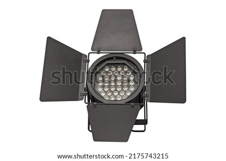 THEATRE STAGE SPOTLIGHT FOOTLIGHT HEAD ON. LED Footlight Spotlight Lamp Light and Barn Doors. LED Theatre Stage Lighting. Theatre Lights. Video Film Studio Production Staging. Clipping Path in JPEG
