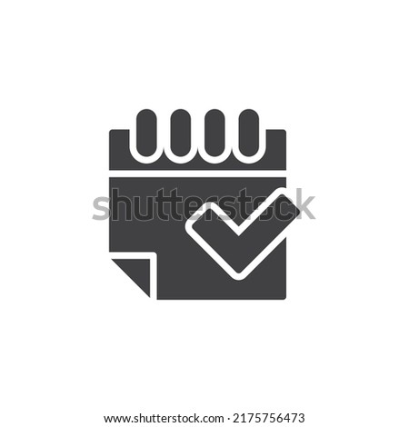Confirm appointment vector icon. filled flat sign for mobile concept and web design. Calendar with check mark glyph icon. Symbol, logo illustration. Vector graphics