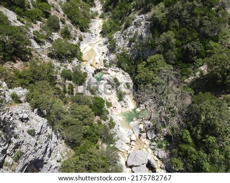 Aerial View Of Vothnes Natural Pools, Of Keramitsa Village, Greece, Epirus, Thesprotia