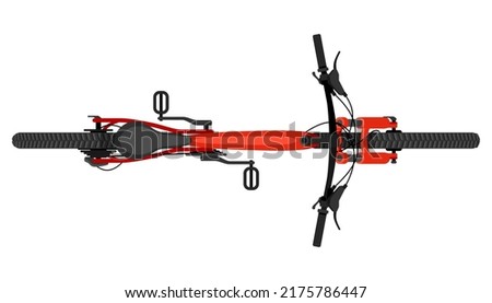 Bicycle in top view with red frame - flat detailed vector illustration