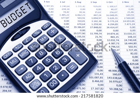 Budget Concept Budget text on calculator Royalty-Free Stock Photo #217581820