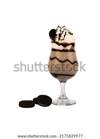Chocolate Oreo smoothie or milkshake in white background. Healthy food for breakfast and snack.