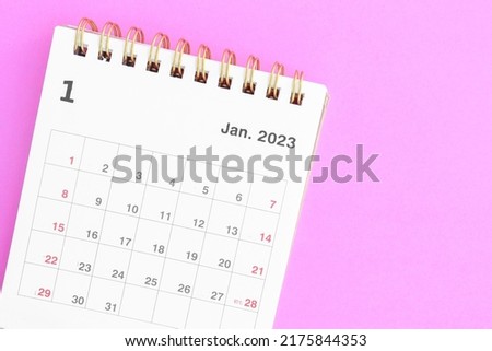 calendar January 2023 on a purple background Royalty-Free Stock Photo #2175844353
