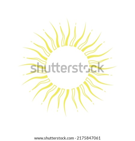 bright sun vector on white background, minimalistic stylized sketch of yellow sun, simple hand drawn sun sketch.