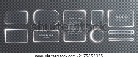 Collection of futuristic hud light white frame. Technological background. Light glass white frames square, oval, rectangle, circle. HUD PNG. Vector Illustration.	
