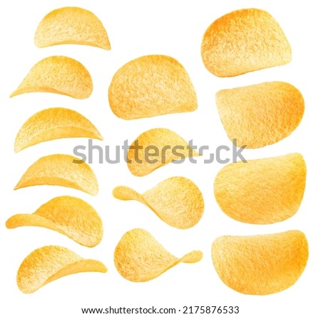  set of potato chips isolated on white. texture. the entire image in sharpness. Royalty-Free Stock Photo #2175876533