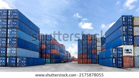 Logistics of international container cargo shipping and cargo plane in container yard, Freight transportation, International global shipping. Royalty-Free Stock Photo #2175878055