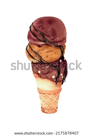 Chocolate ice cream cone watercolor vector design great for cards, banners, headers, party posters or decorate your artwork.