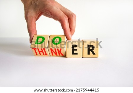 Doer or thinker symbol. Concept words Doer or thinker on wooden cubes. Businessman hand. Beautiful white table white background. Business and doer or thinker concept. Copy space. Royalty-Free Stock Photo #2175944415