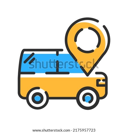 Car with navigation point line icon. Outline logo in color. Vector illustration concept.