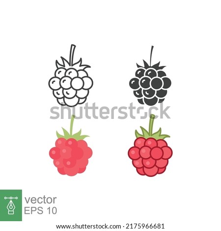 Raspberry icon. Simple outline, solid, flat style. Berry, pictogram, ripe, pink, sweet, delicious, food, nature, vegetarian concept. Vector design illustration isolated on white background. EPS 10 Royalty-Free Stock Photo #2175966681