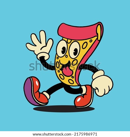 Vintage retro pizza mascot illustration