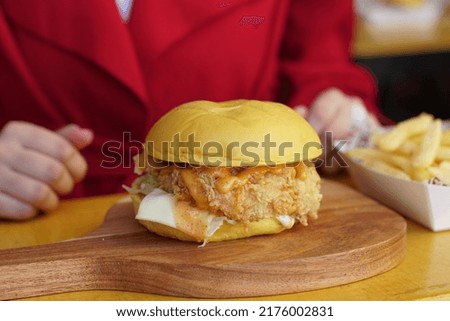 burger in restaurant chicken and meat