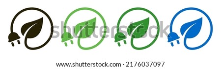 Green renewable plug leaf icons design vector. Electric power energy charge button symbol illustration. Royalty-Free Stock Photo #2176037097