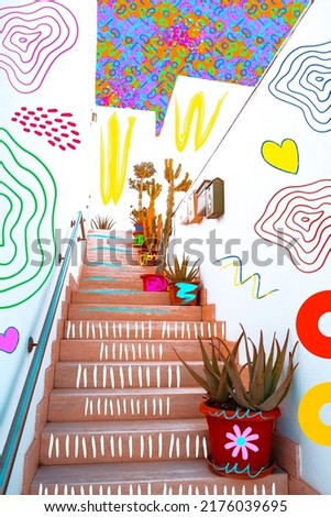 Contemporary digital collage art. Cactus, tropical location and geometry summer sketch mix. Fashion zine design Royalty-Free Stock Photo #2176039695