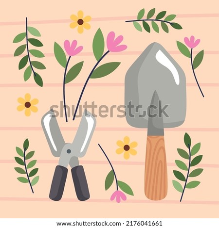 gardening shovel and scissors icons