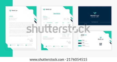 Green Corporate Stationery design set, Letterhead template, invoice design and business card bundle Royalty-Free Stock Photo #2176054515