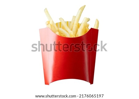 French fries. Potatoes sticks deep fry American popular food menu isolated on white background Royalty-Free Stock Photo #2176065197