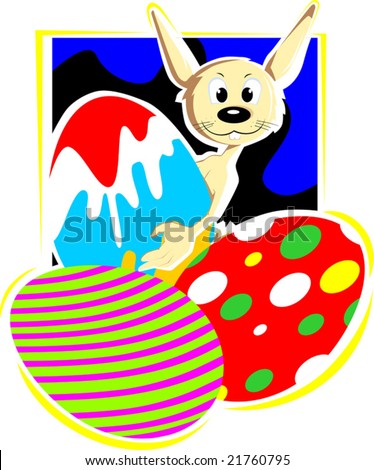  cartoon rabbit with  colourful eggs	