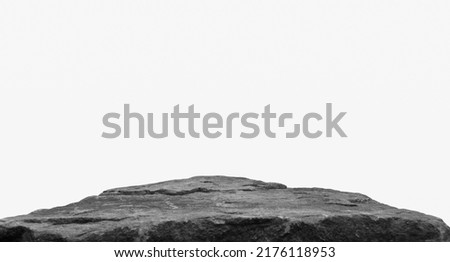 A Rock Shelf for a Product Display, Showing a Wide Angled Perspective with Close Middle Focus to the Natural Stone Detail Isolated on a White Background. Royalty-Free Stock Photo #2176118953