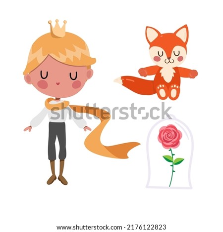 
little prince rose and fox on the white background