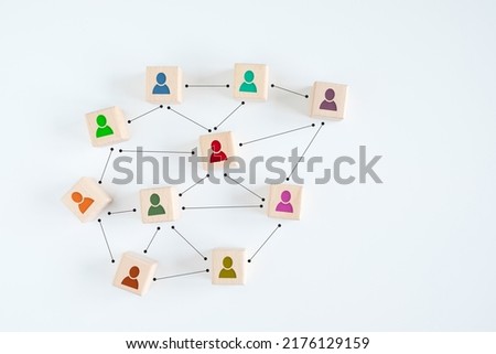 Teamwork, Connection, Building a strong team, Human resources. Business people icons connecting to each other. Distance working connected in network people, employees, outsource staff. Diverse team. Royalty-Free Stock Photo #2176129159