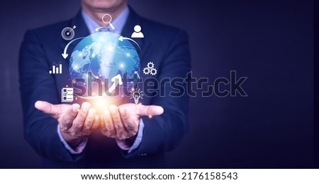 Businessman using mobile smart phone. Business global internet connection application technology and digital marketing, Financial and banking, Digital link tech, big data. Royalty-Free Stock Photo #2176158543