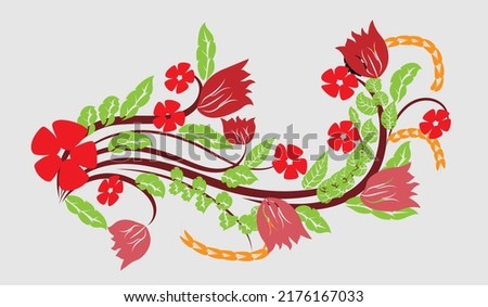 floral art abstract green leaf leaves and red roses on a white background