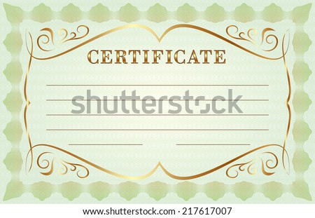 Vector abstract certificate template with golden ornament