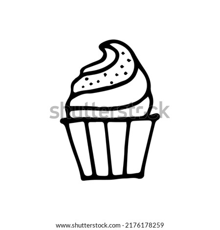 Cupcake doodle style vector illustration. Hand drawn cake graphic