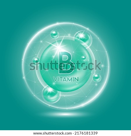Vitamin B green and translucent dome. Vitamins complex collagen. Beauty treatment nutrition skin care design. Medical and scientific concepts. 3D vector EPS10. Royalty-Free Stock Photo #2176181339