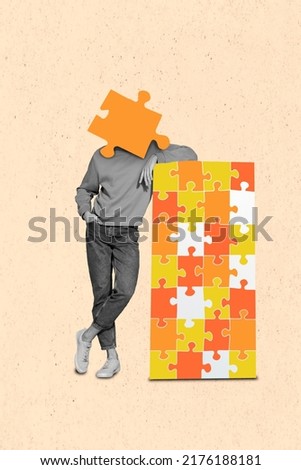 Collage 3d image of pinup pop retro sketch of man puzzle piece instead of head isolated drawing background Royalty-Free Stock Photo #2176188181