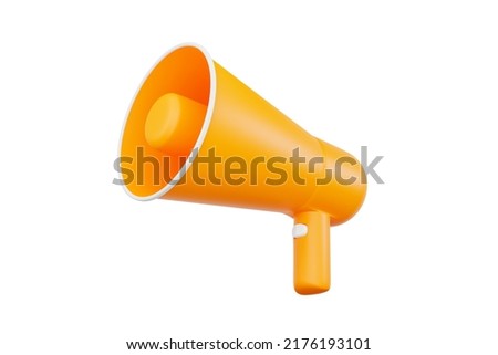 cartoon orange megaphone speaker or horn speaker Modern megaphone speaker or announcing, communicating, broadcasting, isolated on white background 3D rendering - clipping path