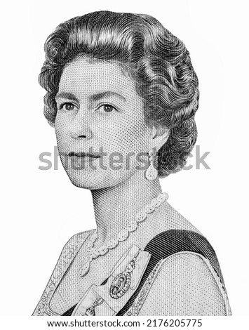 Elizabeth II, Portrait from Fiji 1 Dollar 1993 Banknotes. 
 Royalty-Free Stock Photo #2176205775