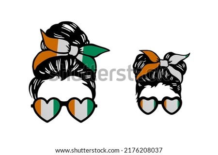 Family clip art in colors of national flag on white background. Ivory Coast