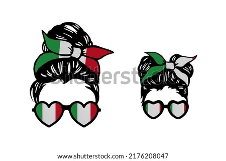 Family clip art in colors of national flag on white background. Italy