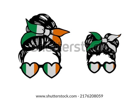Family clip art in colors of national flag on white background. Ireland