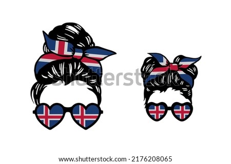 Family clip art in colors of national flag on white background. Iceland