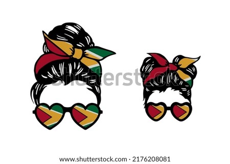 Family clip art in colors of national flag on white background. Guyana