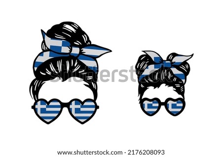 Family clip art in colors of national flag on white background. Greece