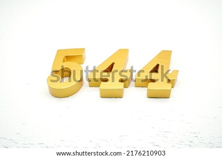    Number 544 is made of gold painted teak, 1 cm thick, laid on a white painted aerated brick floor, visualized in 3D.                                  