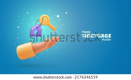 3d cartoon hand holding the house keys mortgage loan vector illustration. Real estate agent give keys. Rent housing banner template. Royalty-Free Stock Photo #2176246159
